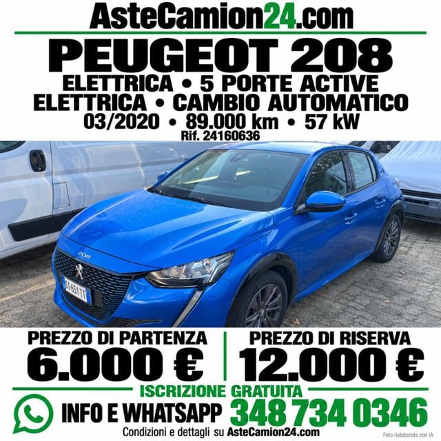 Peugeot 208 motore elettrico 136 CV 5 porte Active, del 2020, 89.000 km, in vendita a Novedrate (CO)