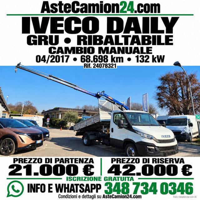 Iveco Daily ribaltabile gru MOTORE IBRIDO DIESEL EURO 6TEMP, del 2017, 68.698 km, in vendita a Novedrate (CO)
