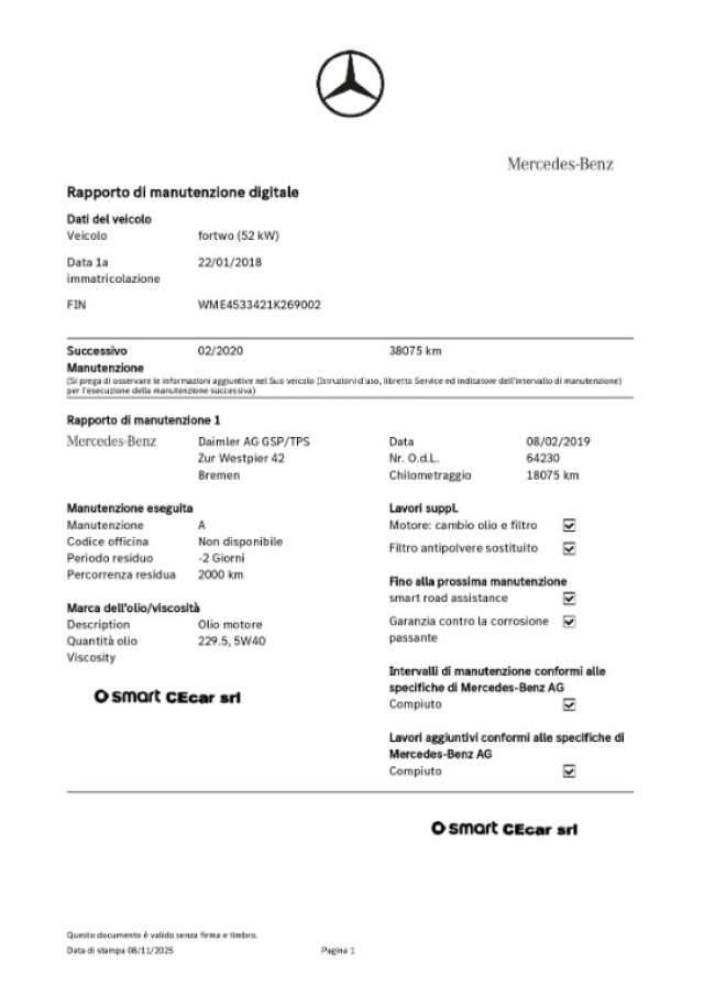 smart forTwo 70 1.0 PASSION UNICO PROPRIETARIO SOLO KM. 38.343, del 2018, 38.343 km, in vendita a Caserta (CE)