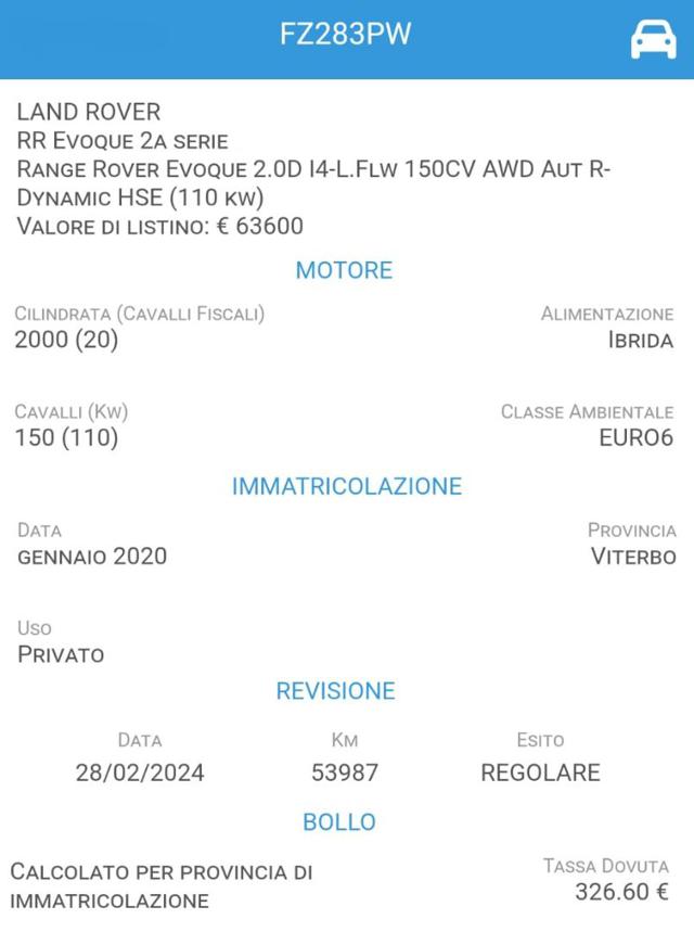 Land Rover Range Rover Evoque 2.0D I4-L Flw 150 CV AWD Auto HSE, del 2020, 93.700 km, in vendita a Genova (GE)