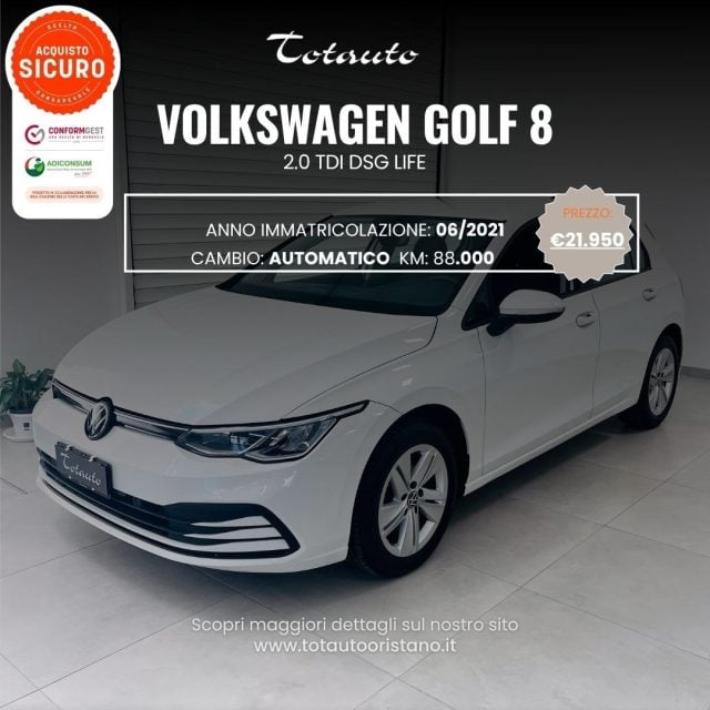 Volkswagen Golf 2.0 TDI DSG SCR Life, del 2021, 88.128 km, in vendita a Ghilarza (OR)