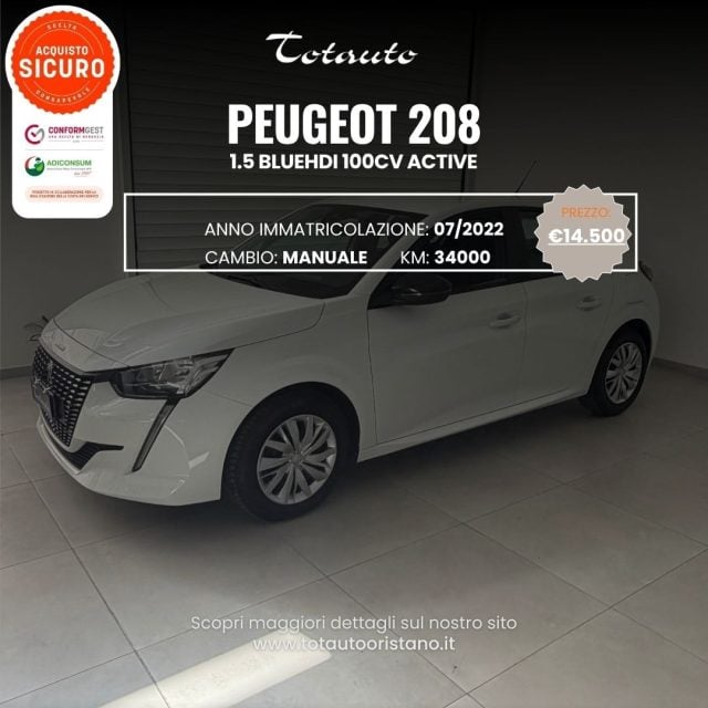 Peugeot 208 BlueHDi 100 Stop&Start 5 porte Active, del 2022, 34.296 km, in vendita a Ghilarza (OR)