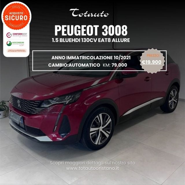 Peugeot 3008 BlueHDi 130 S&S EAT8 Allure, del 2021, 79.800 km, in vendita a Ghilarza (OR)