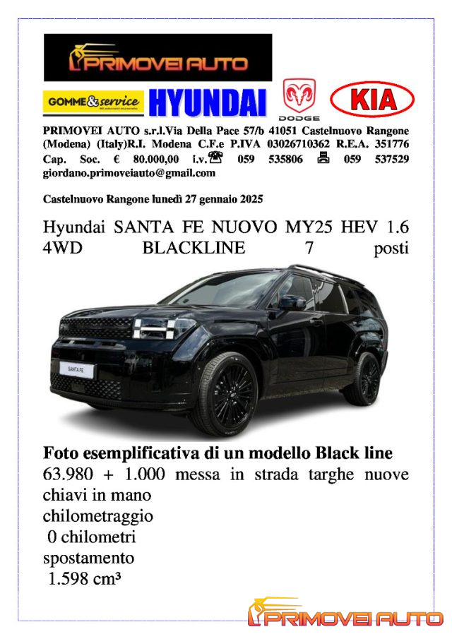 Hyundai SANTA FE 1.6 T-GDi HEV 4WD AT 7 posti Black Line nuovo a CASTELNUOVO RANGONE