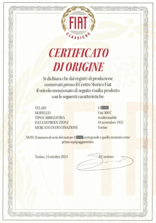 Fiat 500C TOPOLINO*CRS*CERTIFICATO D'ORIGINE*TARGA TORINO - foto 2 di 4